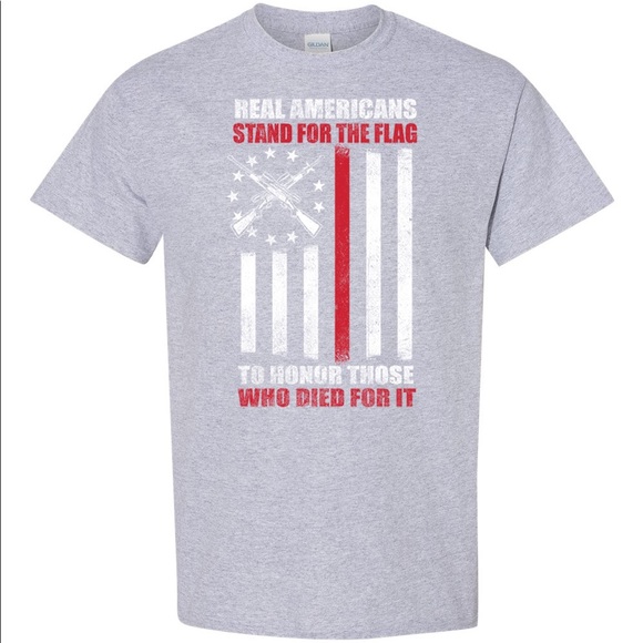 Real Americans Stand For The Flag To Honor Those Who Died For It T-shirt USA - Picture 3 of 3